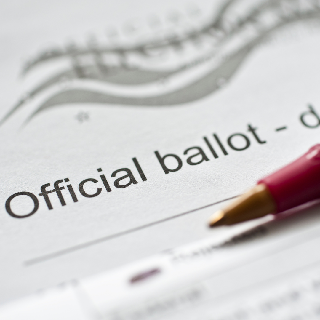 Close up of official ballot and pen