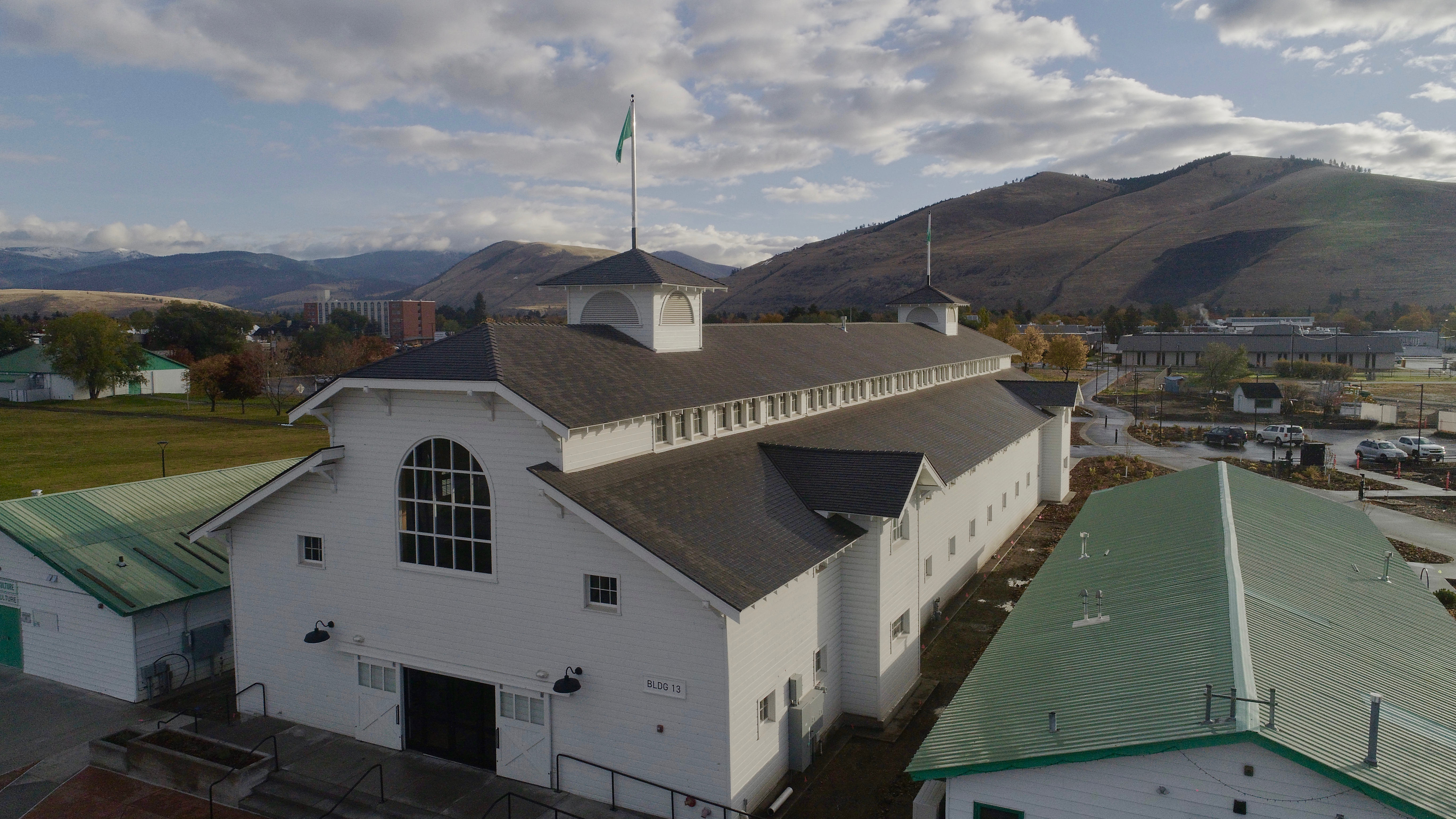 Fairgounds Aerial with commercial building