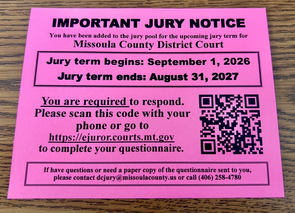 Bright Pink Jury Notice Postcard With Link And QR Code