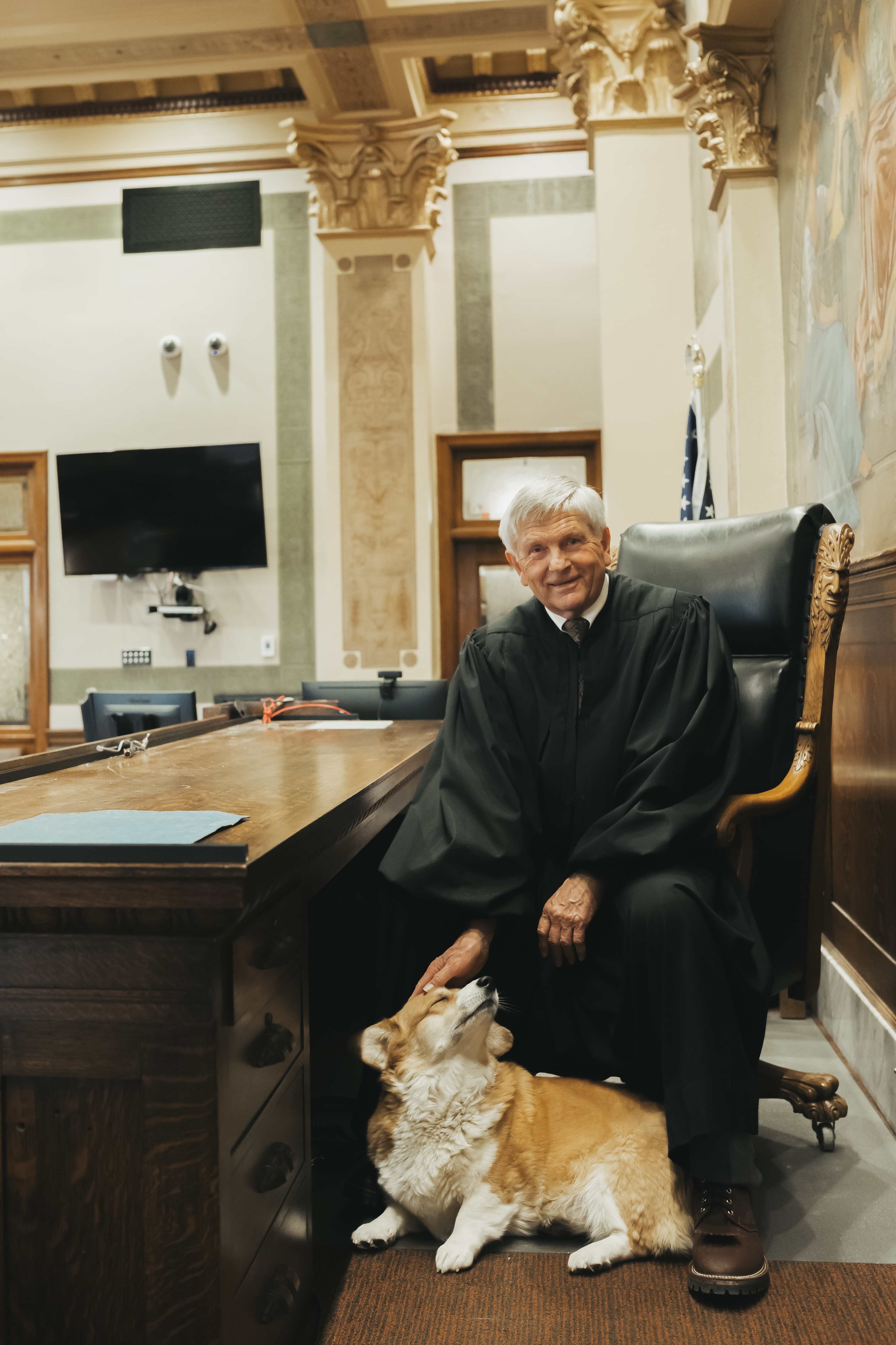 Judge Larson With Corgi